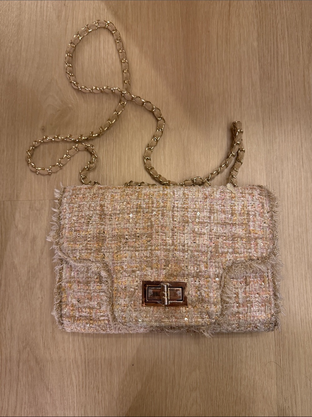 Cristina Sabatini - Tweed Chain Shoulder Bag in Blush